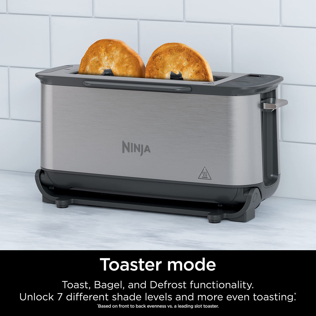 Ninja ST101 Foodi 2-in-1 Flip Toaster, 2-Slice Capacity, Compact Toaster Oven, Snack Maker, Reheat, Defrost, 1500 Watts, Stainless Steel, 6 Functions Ninja