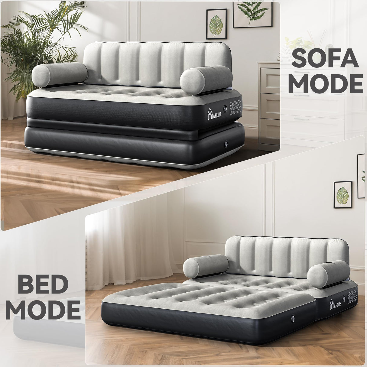 YITAHOME Queen Size Air Sofa Bed Mattress with Headboard and Pump, Blow Up Couch Inflatable Bed for Home Living Room, 79" x 60" x 25" (Expanded Size, Black) YITAHOME