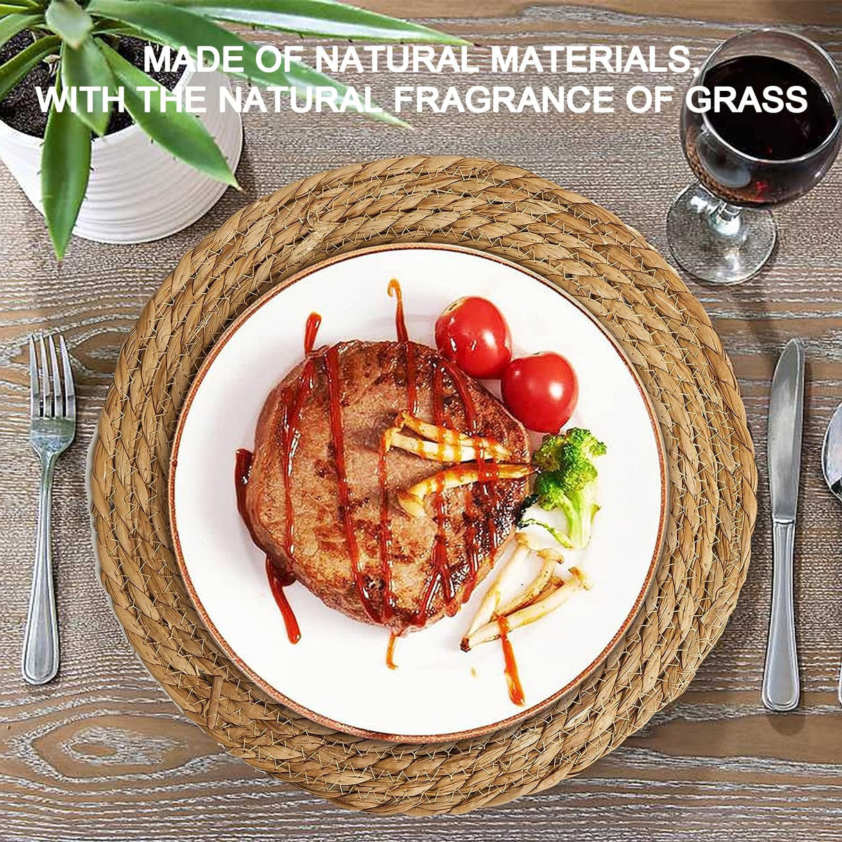 Defined Deco Woven Placemats Set of 4,12" Round Rattan Placemats,Natural Hand-Woven Water Hyacinth Placemats,Farmhouse Weave Place Mats,Rustic Braided Wicker Table Mats for Dining Table,Home,Wedding. DD DEFINED DECO