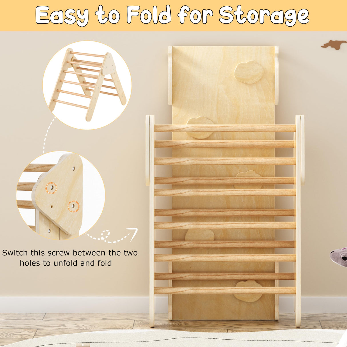 OLAKIDS Climbing Toys for Toddlers, 5 in 1 Kids Wooden Montessori Triangle Set Climber Toy with Ramp Ladder Arch Slide for Playground, Indoor Climb Activity Jungle Gym Play Structure for Boys Girls Olakids