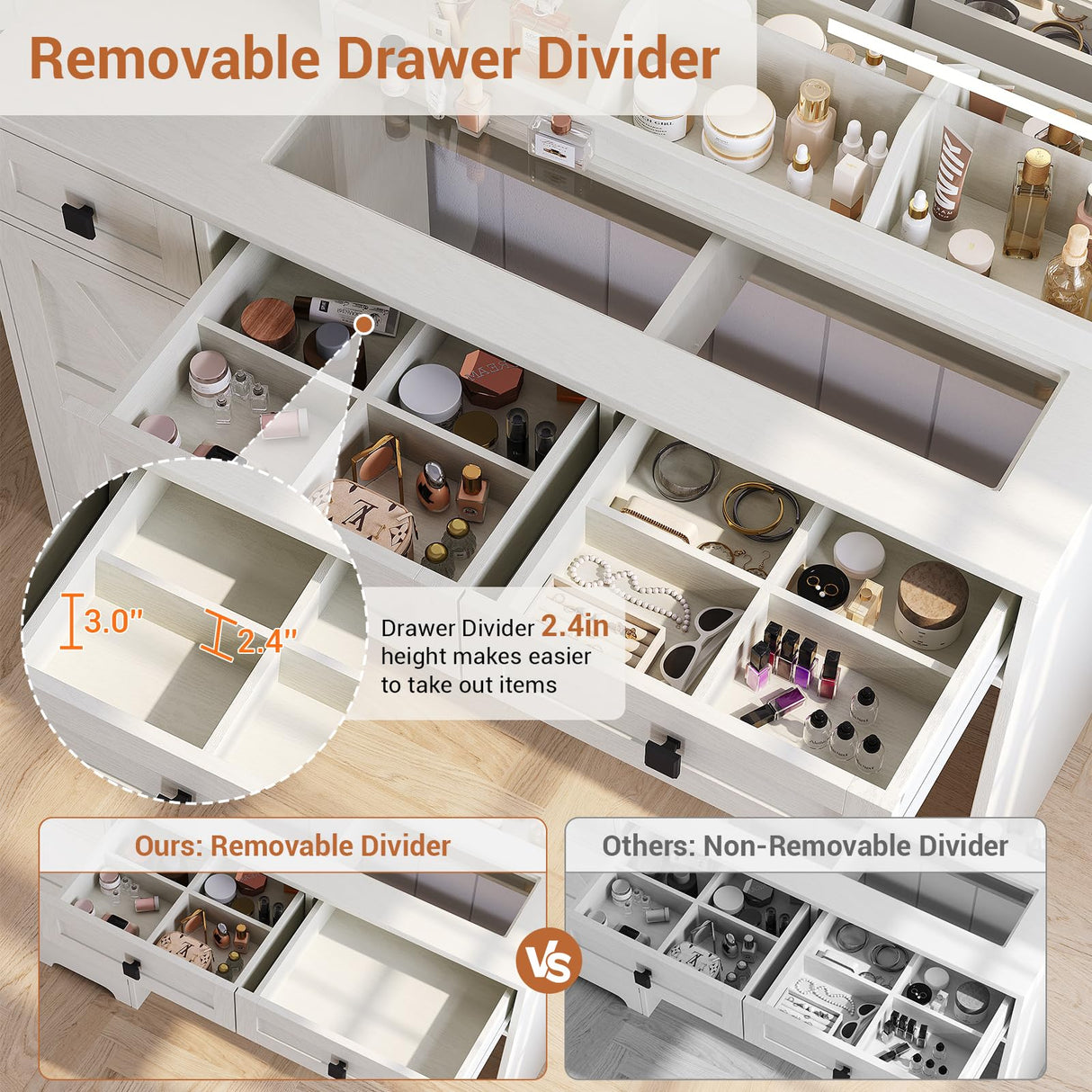 Seetech Farmhouse Makeup Vanity Desk with Mirror and Lights - 47.2" Dressing Table Set with Storage Stool, 3 Drawers, 6 Shelves, Cabinet, Power Outlet, for Bedroom, for Women, for Teen Girl, White Seetech