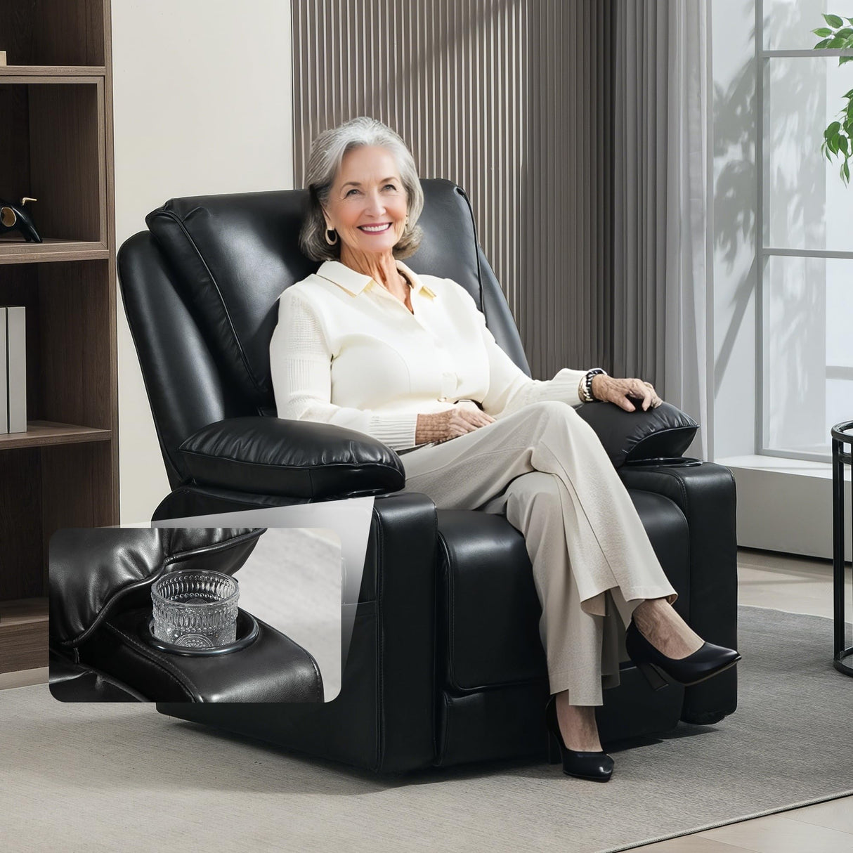 HOMCOM Power Lift Recliner Chair for Elderly, Wide Faux Leather Lift Chair with Vibration Massage and Heat, Overstuffed Reclining Single Sofa with Remote, USB Port, Side Pockets, Black HOMCOM