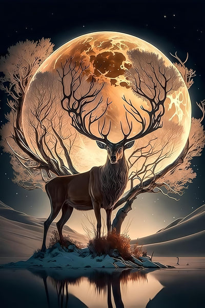 GMETINC Moon Deer Diamond Painting Kits for Adults, Elk DIY 5D Diamond Art Kits Full Drill Diamond Dots Paintings with Diamonds Gem Art and Crafts Home Decor 12x16inch