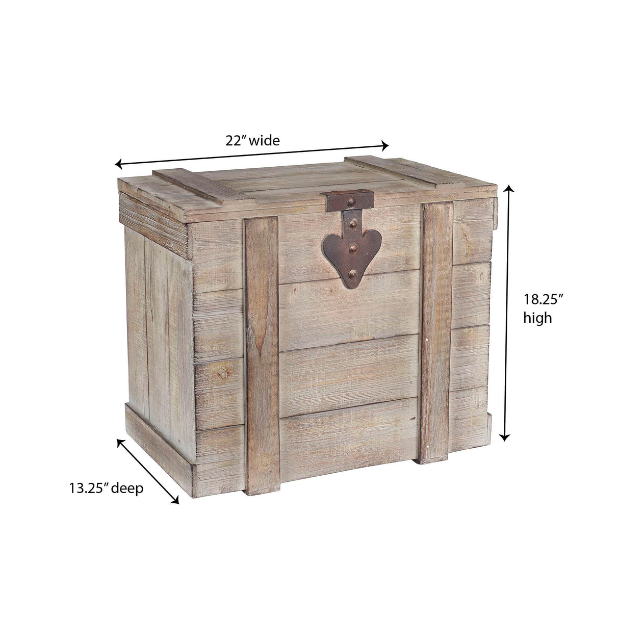 Household Essentials White Washed Rustic Decorative Wooden Trunk, Medium Household Essentials