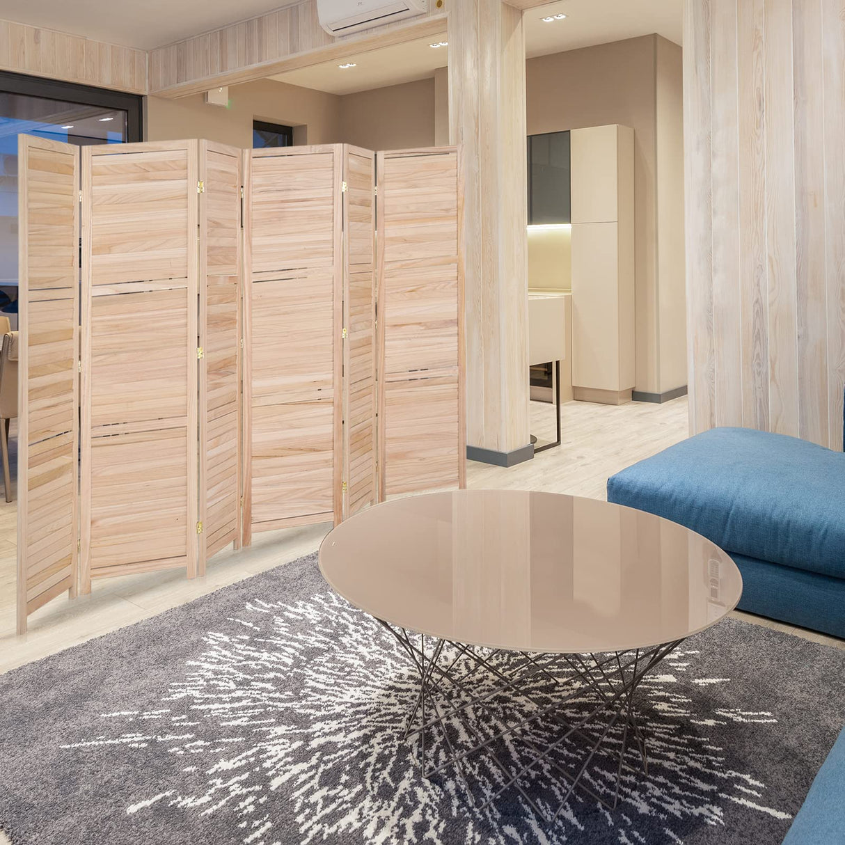 Bonnlo Wood Room Divider Privacy Screen, 5.9 Ft Tall Folding Partition Wall Divider, Indoor Freestanding Hinged Space Separator (Natural, 6 Panel) Bonnlo