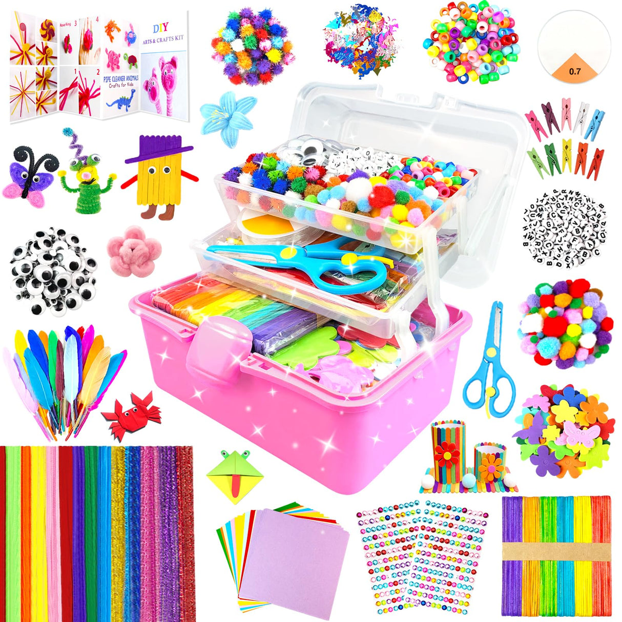 3000 Arts and Crafts Supplies for Kids Craft Kit Craft Box with Pipe Cleaners Arts and Crafts for Kids Age 4-6, 6-8, 8-12 DIY School Supplies Materials Set Toys Gifts for Girls Boys Toddlers, Red BNUZEIYI