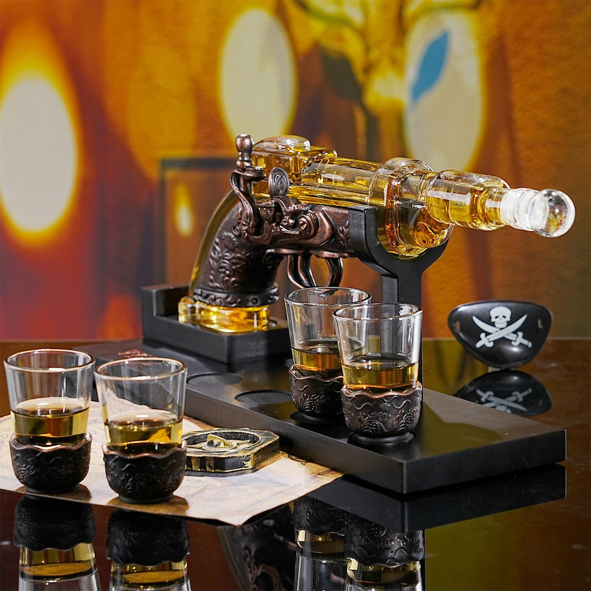 VYLPM Gun Whisky Decanter Set with 4 Shot Glasses,Cool,Unique Gifts for Men Dad Boyfriends,Liquor Gun Decanter Set A Great Addition to Home Bar,Gun Liquor Dispenser Fun Conversation Starter VYLPM