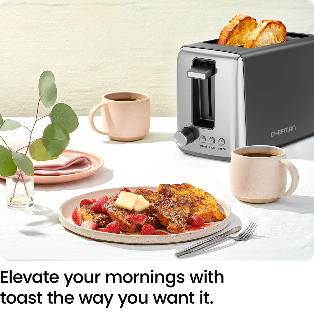 Chefman 2 Slice Toaster, 7 Shade Settings, Small Toaster 2 Slice with Removable Crumb Tray, Thick Bread Toaster and Bagel Toaster, Defrost, Cancel, Perfect for Toaster Pastries – Black Chefman