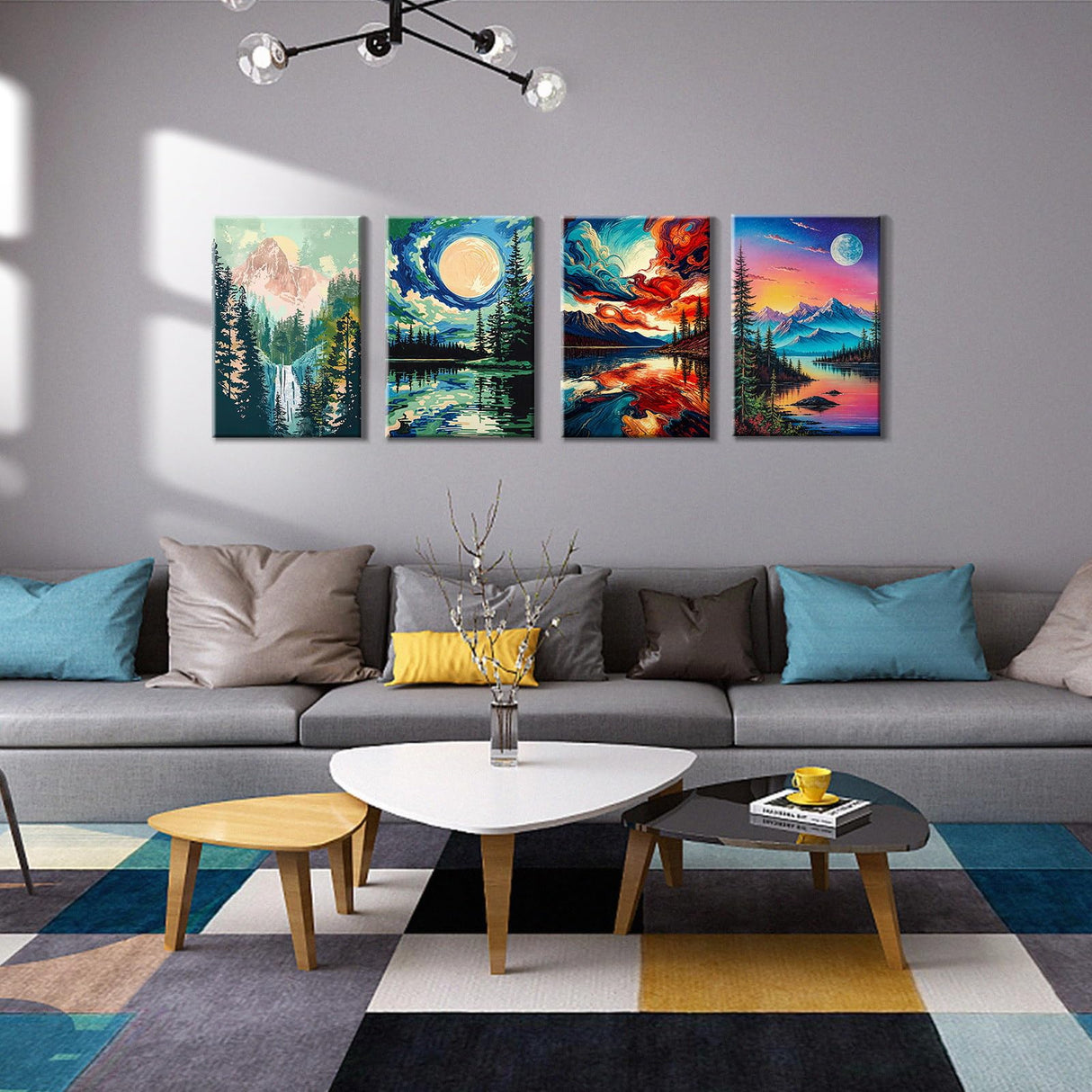 JOOZ 4 Pack Paint by Numbers Kit for Adults with Frame, Moon Paint by Number with Easel, DIY Mountain Lake Adult Paint by Number Kits on Canvas, Landscape Oil Painting Kit for Home Decor 8x12 Inch JOOZ