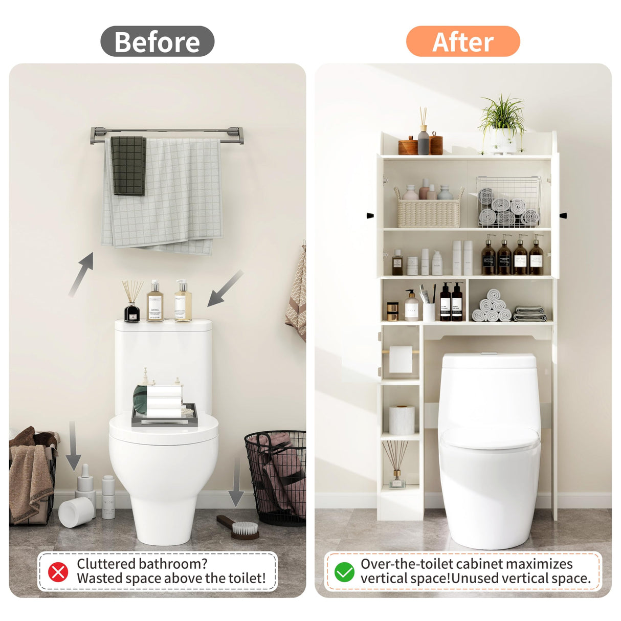 MUUEGM Over The Toilet Storage Cabinet with Barn Doors, White Bathroom Organizer, Farmhouse Tall Bathroom Storage Cabinet with Toilet Paper Holder, Above Toilet Shelf for Restroom, Laundry MUUEGM