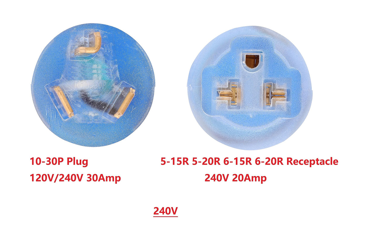 ONETAK NEMA 10-30P to 5-15R 5-20R 6-15R 6-20R Compact 240V 30 Amp 3 Prong Male Plug to 240V 15 Amp 20 Amp 3 Prong Female Receptacle Outlet Generator Welder Dryer EV Charger Power Cord Adapter ONETAK