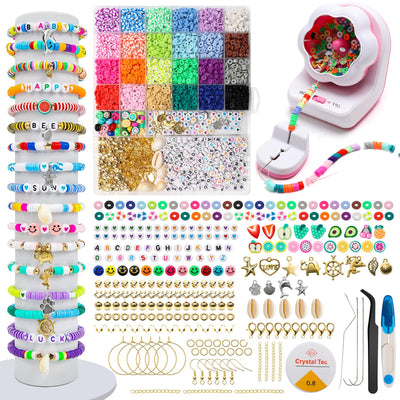 Clay Bead Spinner Kit with 6600 Pcs 24 Colors Clay Beads and Accessories, Electric Spinner for Jewelry Making, Bracelets, Necklaces, Waist Crafts
