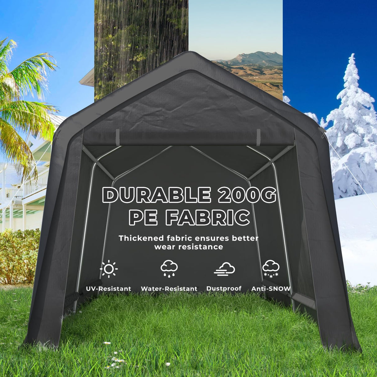 MELLCOM 8x14 ft Heavy Duty Carport, Outdoor Storage Shelter with Metal Frame & Vents, Portable Garage Shed for Bikes, Motorcycles, ATV Car and Outdoor Tools MELLCOM