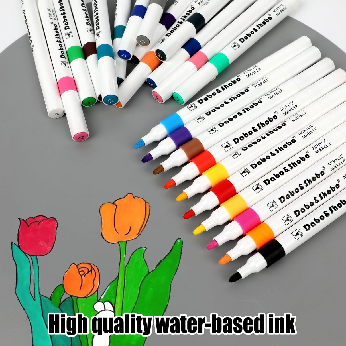 Dabo&Shobo Acrylic Paint Pens 24 Colors, 2-3mm Premium Medium Tip, Acrylic Paint Markers for Rock Painting, Stone, Glass, Wood, Fabric, Canvas, Metal, Easter DIY Crafts Making Dabo&Shobo
