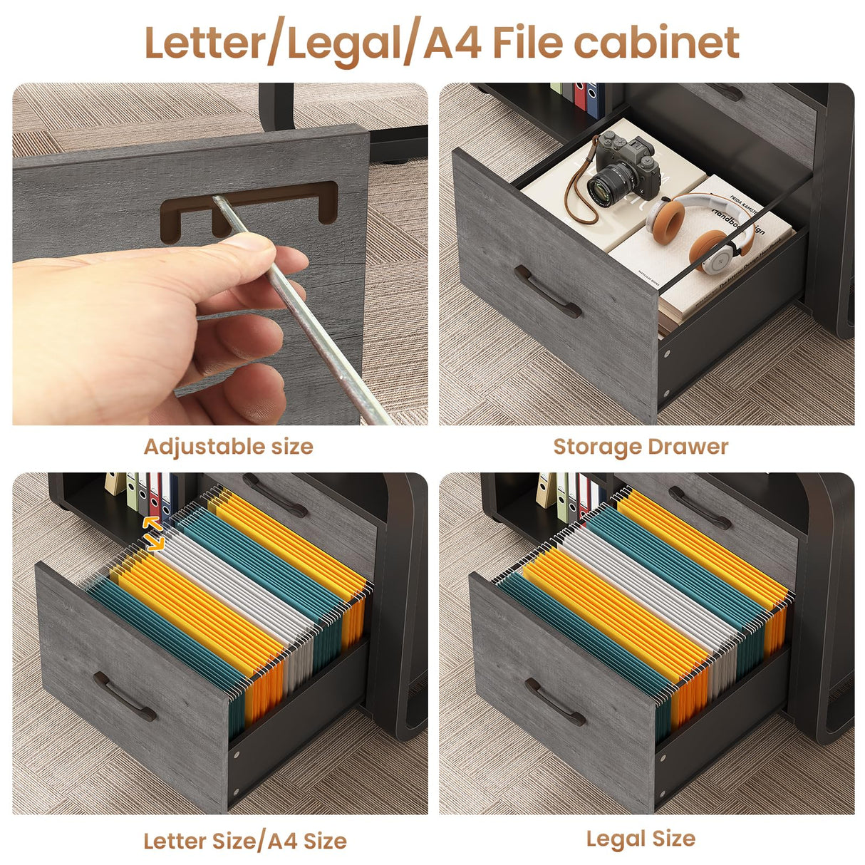 SEDETA 63 Inch Executive Desk, L Shaped Desk with Drawers, Large Office Desk with File Cabinet, Computer Desk with Mobile CPU Stand, Storage Shelves, Power Outlets for Home Office, Gray SEDETA