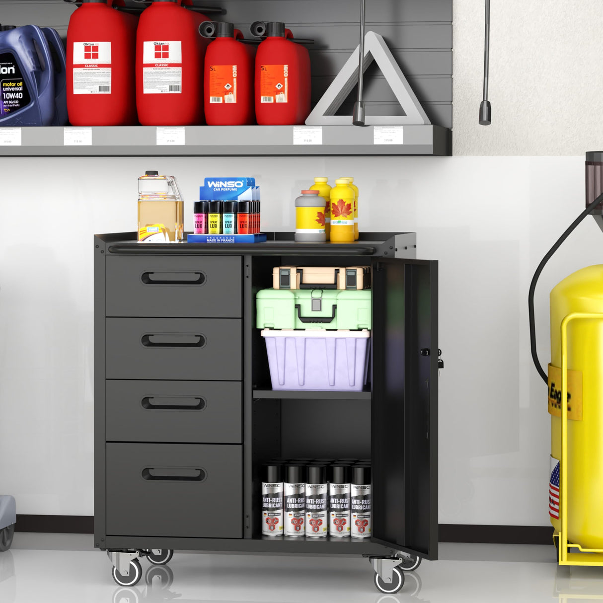 OPTYMIRA Mobile Tool Storage Cabinet with Wheels,Heavy Duty Rolling Tool Cabinets for Garage,Metal Storage Cabinets with 4 Drawer and 1 Locking Doors,Assembly Required OPTYMIRA