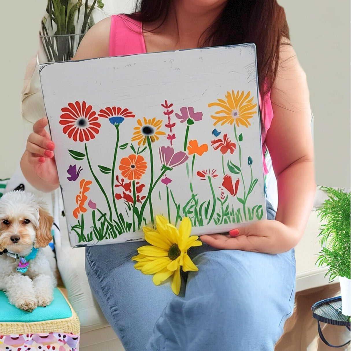 DLY LIFESTYLE Large Wildflower Stencil for Painting (15x12 Inches) - Stencils for Crafts Reusable for Canvas, Fences, Fabric, Furniture - DIY Wall Stencils for Painting Large Pattern DLY LIFESTYLE