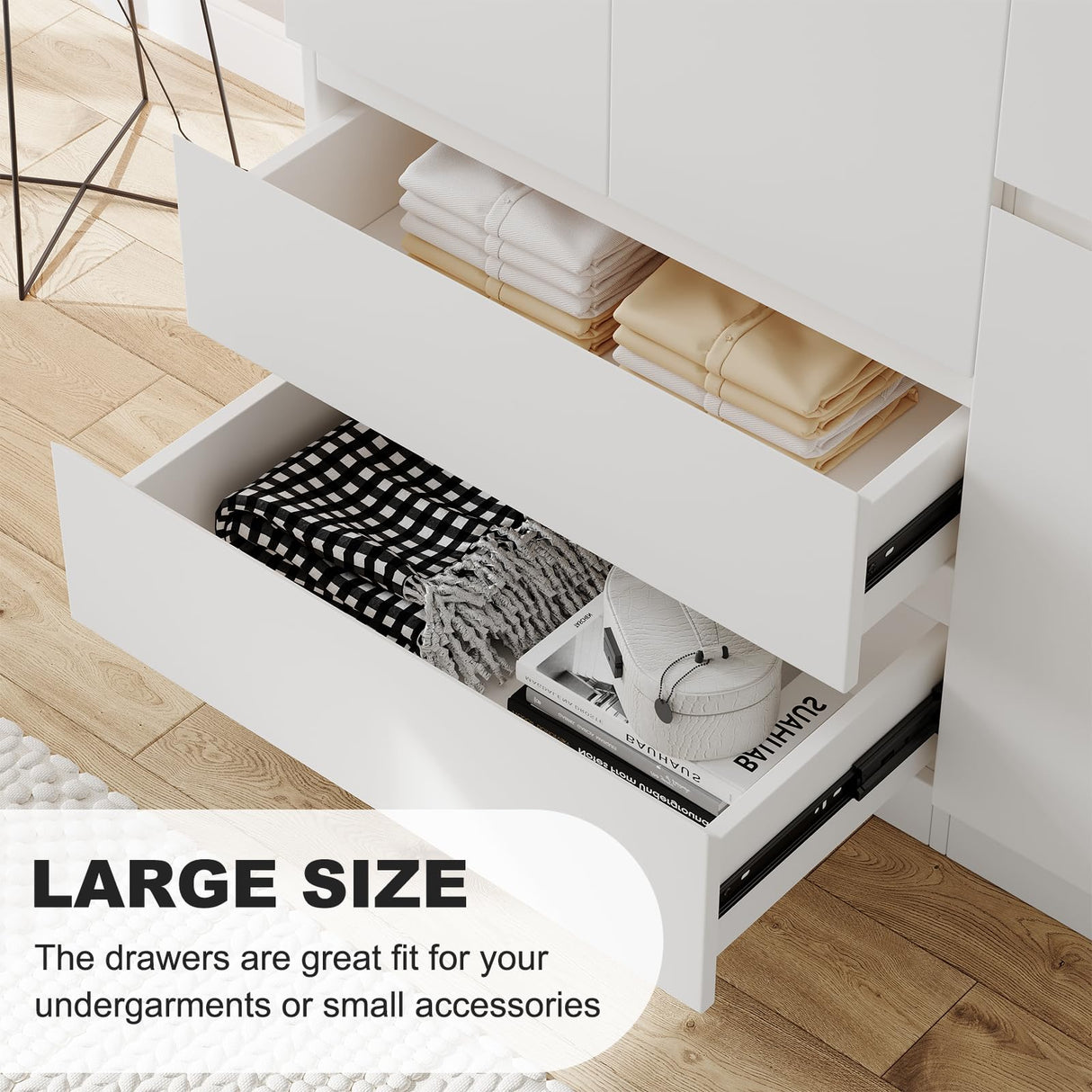 Bobve Bedroom Armoire Wardrobe Closet, Wardrobe Closet Cabinet with 2 Drawers, Wood Wardrobe Closet with 4 Doors, Wardrobe Storage Cabinet with Shelves & Hanging Rod,White(63" L x 20.39" W x 78.74" H) Bobve