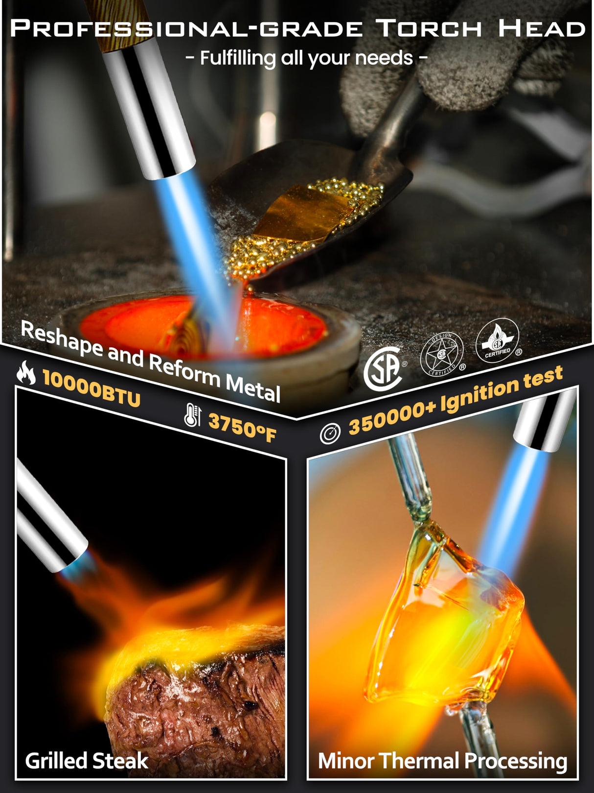 High Intensity Propane Torch Head Adjustable, GJ-8000 Trigger Start Map Gas Torch Kit Mapp Gas Torch with Self Ignition,Pencil Flame Welding Torch Fuel by MAPP, MAP/PRO(CSA Certified) (GJ-8000Pro) RTTOOA