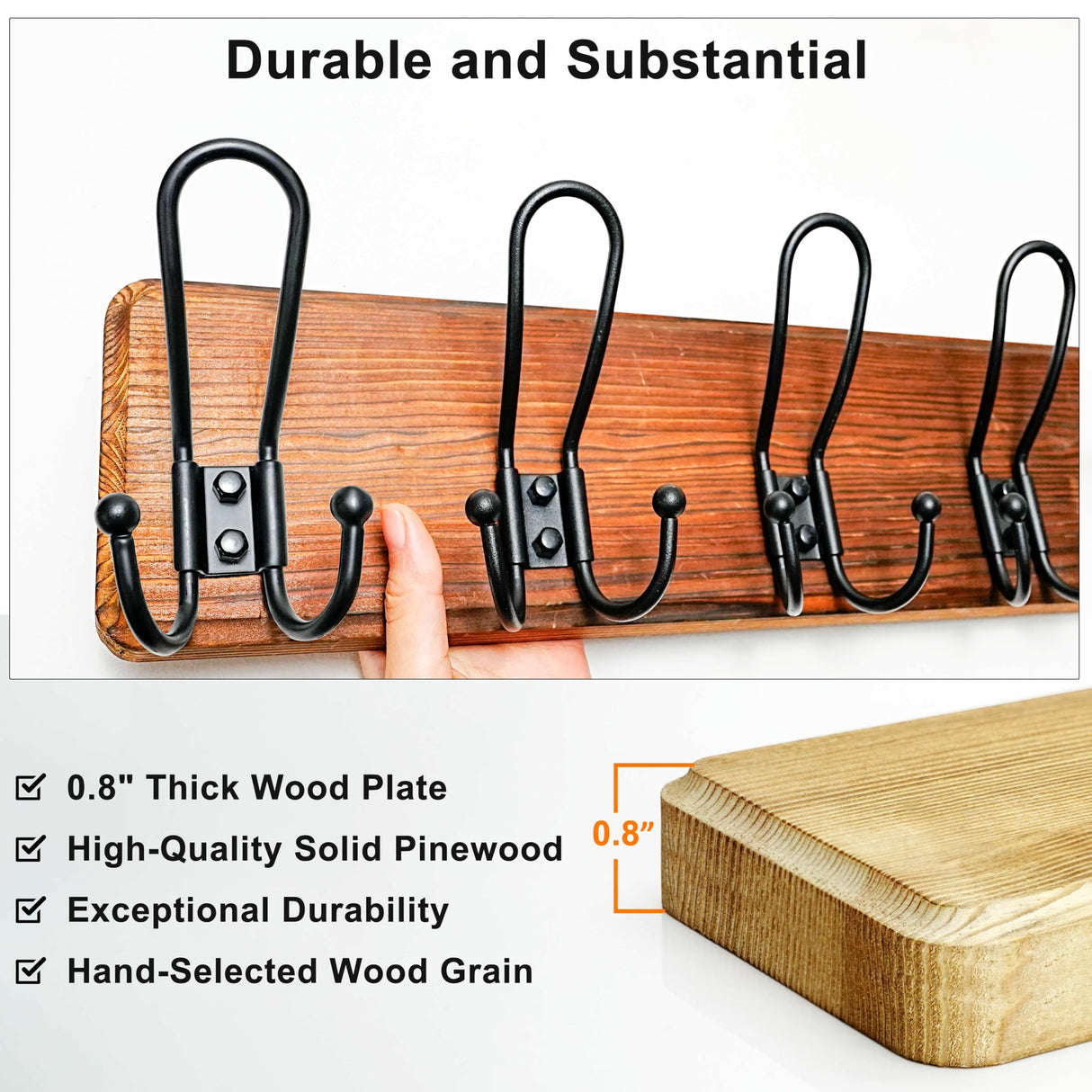 Dseap Coat Rack Wall Mounted - Heavy Duty Farmhouse Rustic Wall Coat Hanger with 5 Wire Hooks for Clothes Hat Jacket Towel, RusticWire, J1-5A, Whitewash & Black Dseap