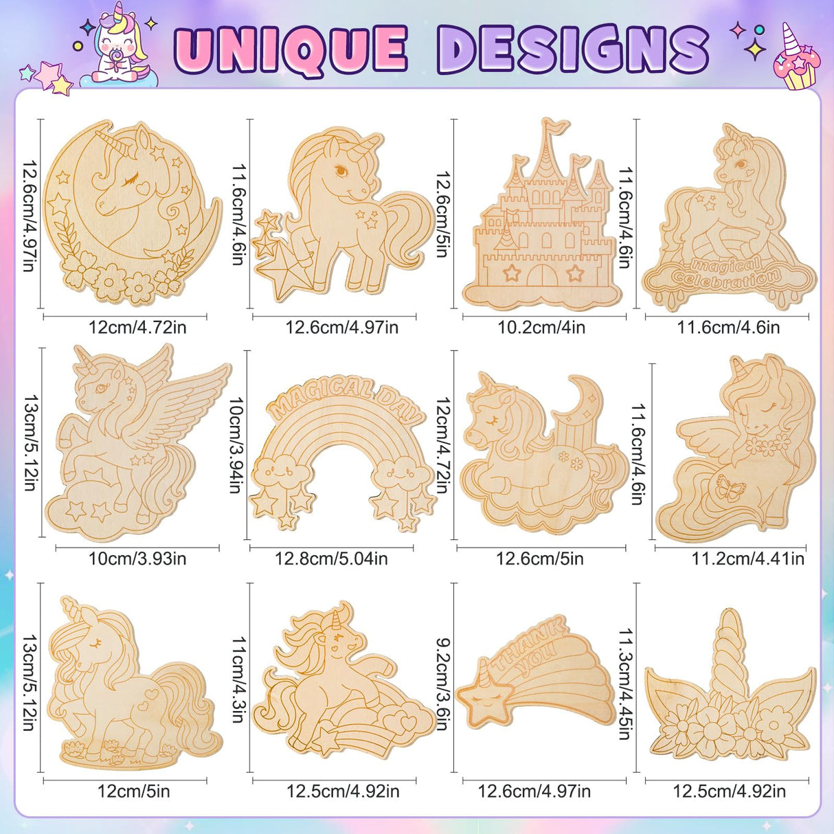 Winrayk 12 Sets Unicorn Party Favors Birthday Supplies Unicorn Craft Painting Kits for Girls, Unfinished Wood Crafts Gift Bag Card Paint Sets, Goodie Bag Stuffers Girls Birthday Party Favors Supplies Winrayk