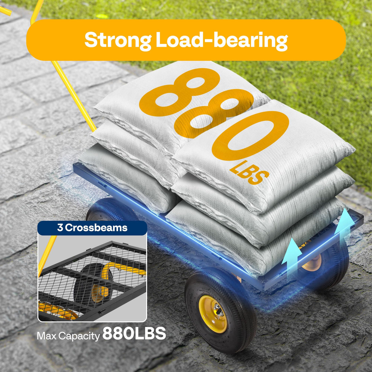 VIVOHOME Heavy Duty 880 Lbs Capacity Mesh Steel Garden Cart Folding Utility Wagon with Removable Sides and 4.10/3.50-4" Wheels 10 inch Tire (Black) VIVOHOME