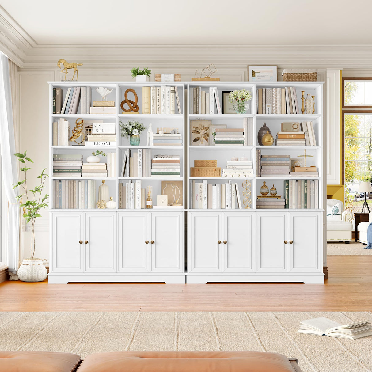 FINETONES 73" Tall Bookshelf with Doors, 6-Tier White Bookshelf Double Wide Bookcases and Bookshelves with Storage, Tall Book Shelf Large Bookcase Standing Book Cabinet for Home Office FINETONES