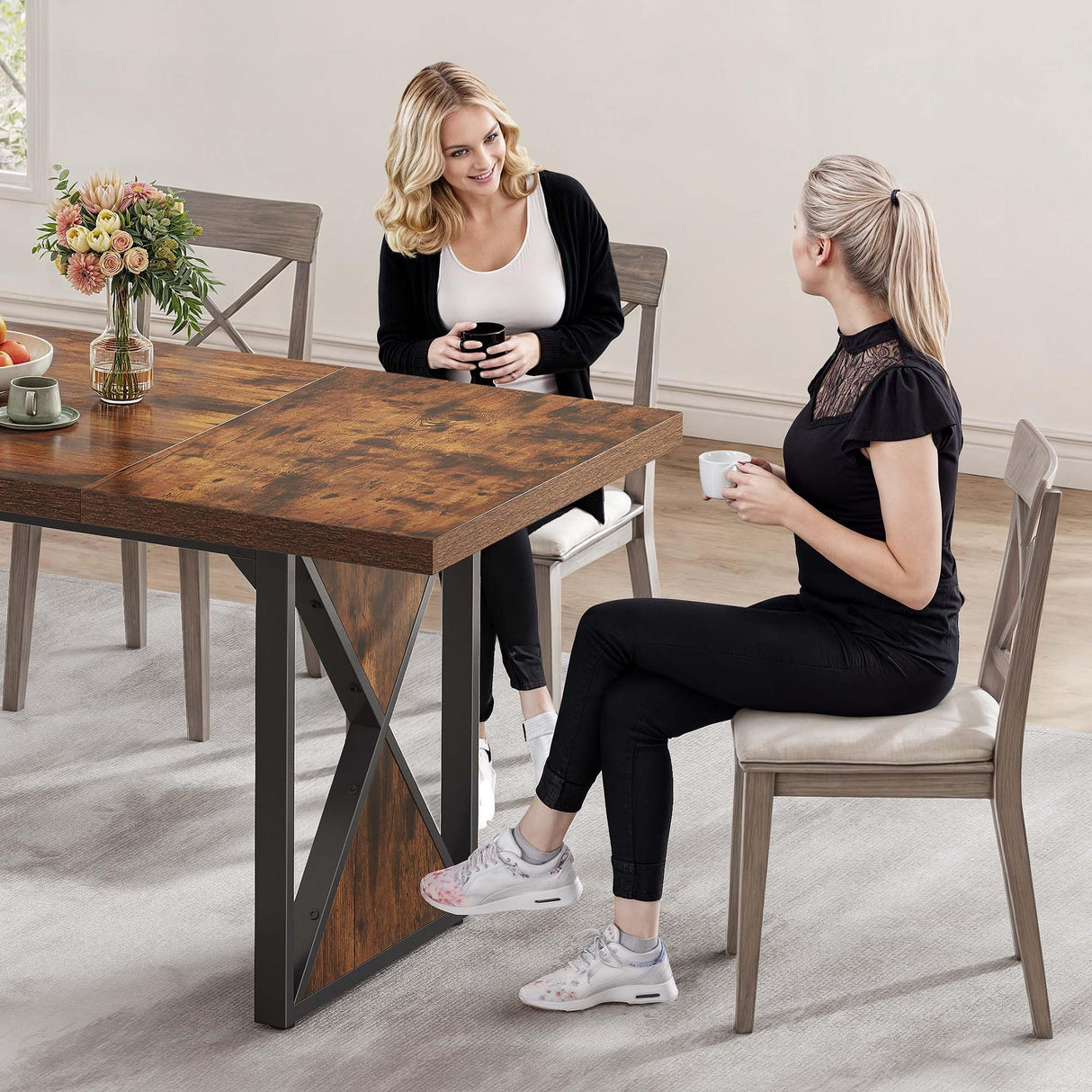 DWVO Farmhouse Dining Table for 6-8 People, 70.8-Inch Rectangular Wood Dining Table, Rustic Kitchen Dinner Table with Heavy Duty Metal Legs for Dining Room (Rustic Brown) DWVO