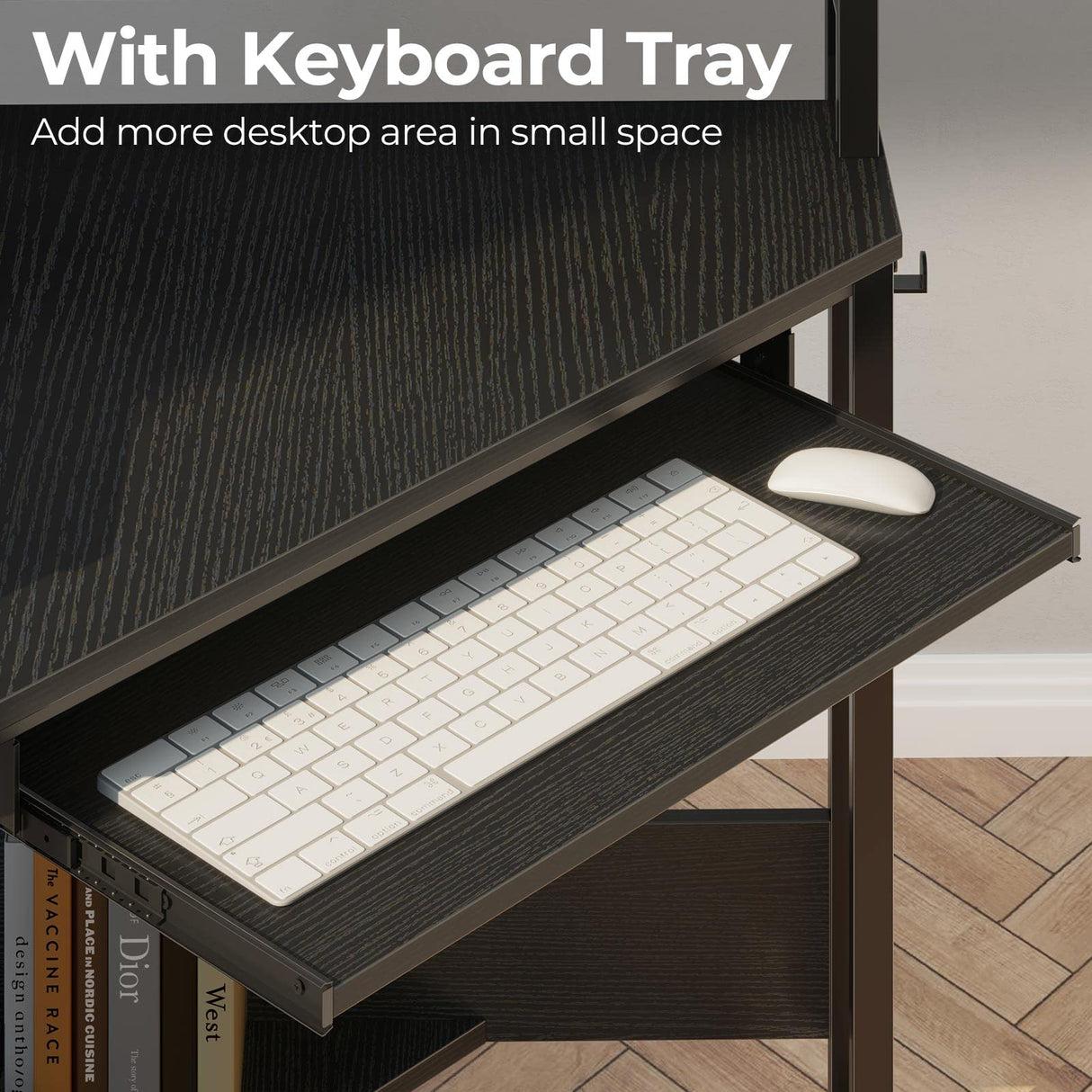 Rolanstar Corner Desk, 44.5" W x 34.5" H Small Computer Desk with Power Outlets, Gaming Desk with LED Lights, Triangle Corner Desk with Keyboard Tray & Monitor Stand for Small Space, Black Rolanstar