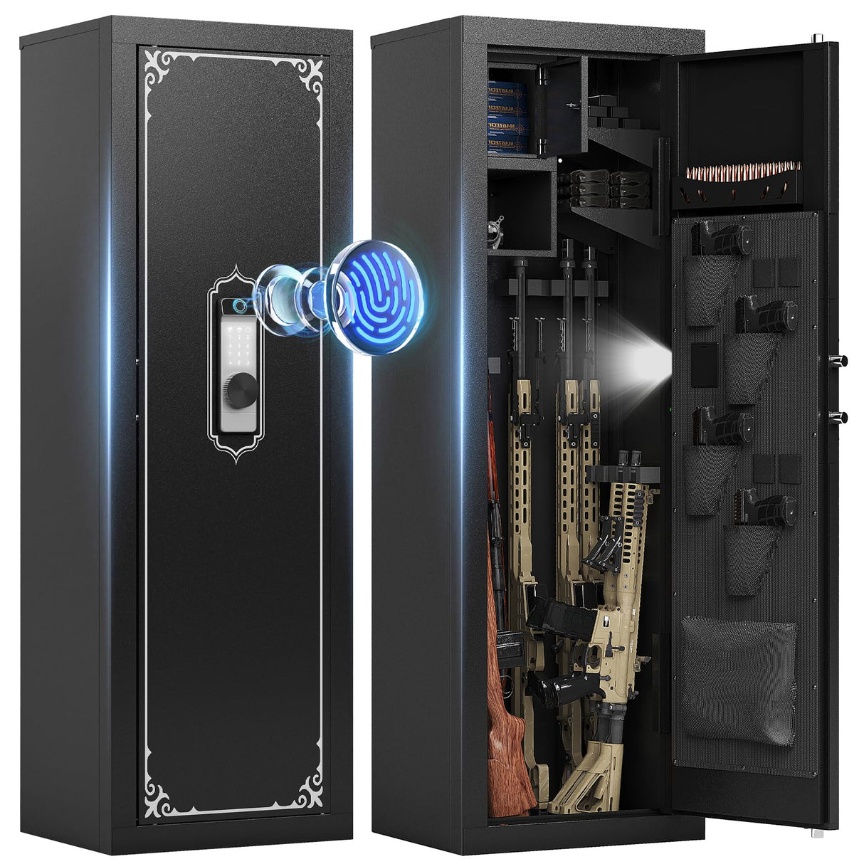 Gun Safe, 10-14 Biometric Gun Safe for Rifles and Pistols, Fingerprint Gun Cabinets for rifles and shotguns, Large Gun Safes for Home, Rifle Safe with Built-in Cabinet and Removable Rifle Rack KAER