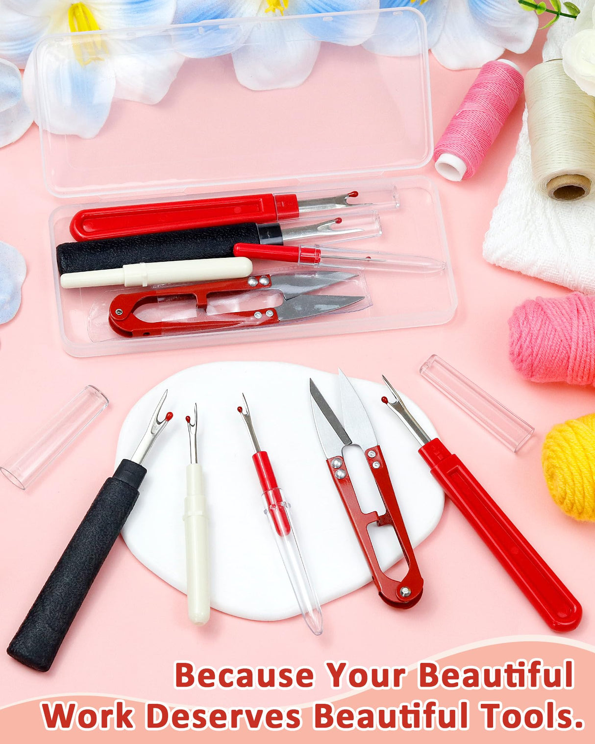 FIVEIZERO Seam Rippers for Sewing – 2 Big and 2 Small Stitch Remover Tools, Thread Ripper, Embroidery Removal Tool with Thread Snips FIVEIZERO