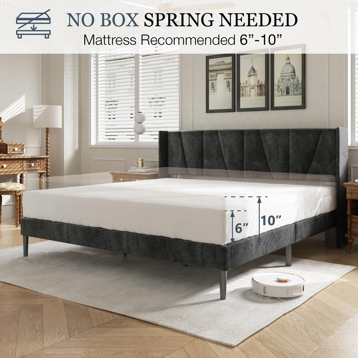 HAOARA Queen Size Bed Frame with Headboard, Velvet Upholstered Platform Bed Frames, Contemporary Mattress Foundation, Noise Free, No Box Spring Needed, Easy Assembly, Black HAOARA