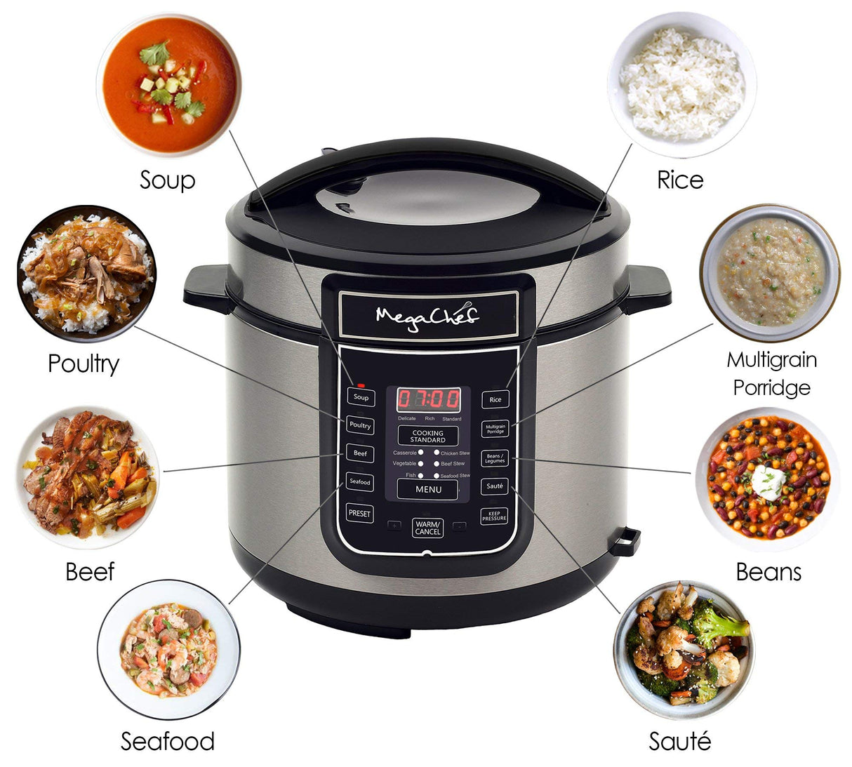 Megachef Digital Pressure Cooker, Silver, 6 quart Megachef