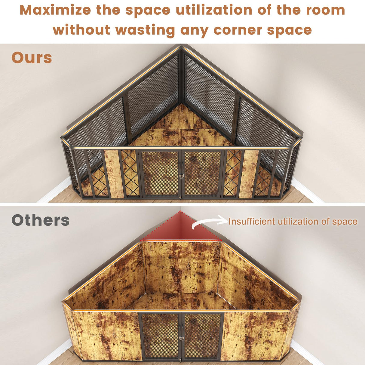 πππͺπππ¨π’ 67" Corner Dog Crate Furniture for Large Breed, Large Wooden Dog Kennel Furniture with 2 Doors, Decorative Dog Crate, Dog Kennel Tv Stand End Table Saudism