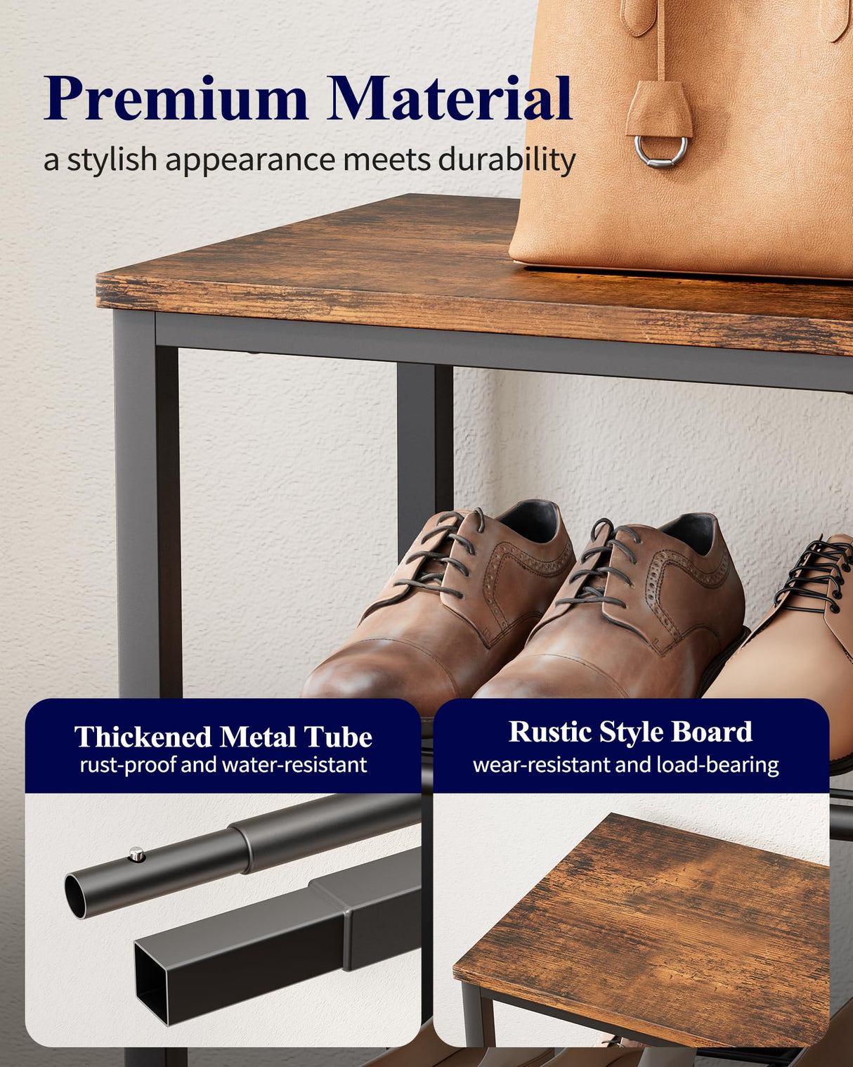 Kitsure Shoe Rack for Closet, Rustic Brown Shoe Organizer with Leveling Feet, Sturdy & Rust-Proof Shoe Storage for Entryway, Bedroom, Living Room, 29.5" x 11.4" x 24.8", Brown Kitsure