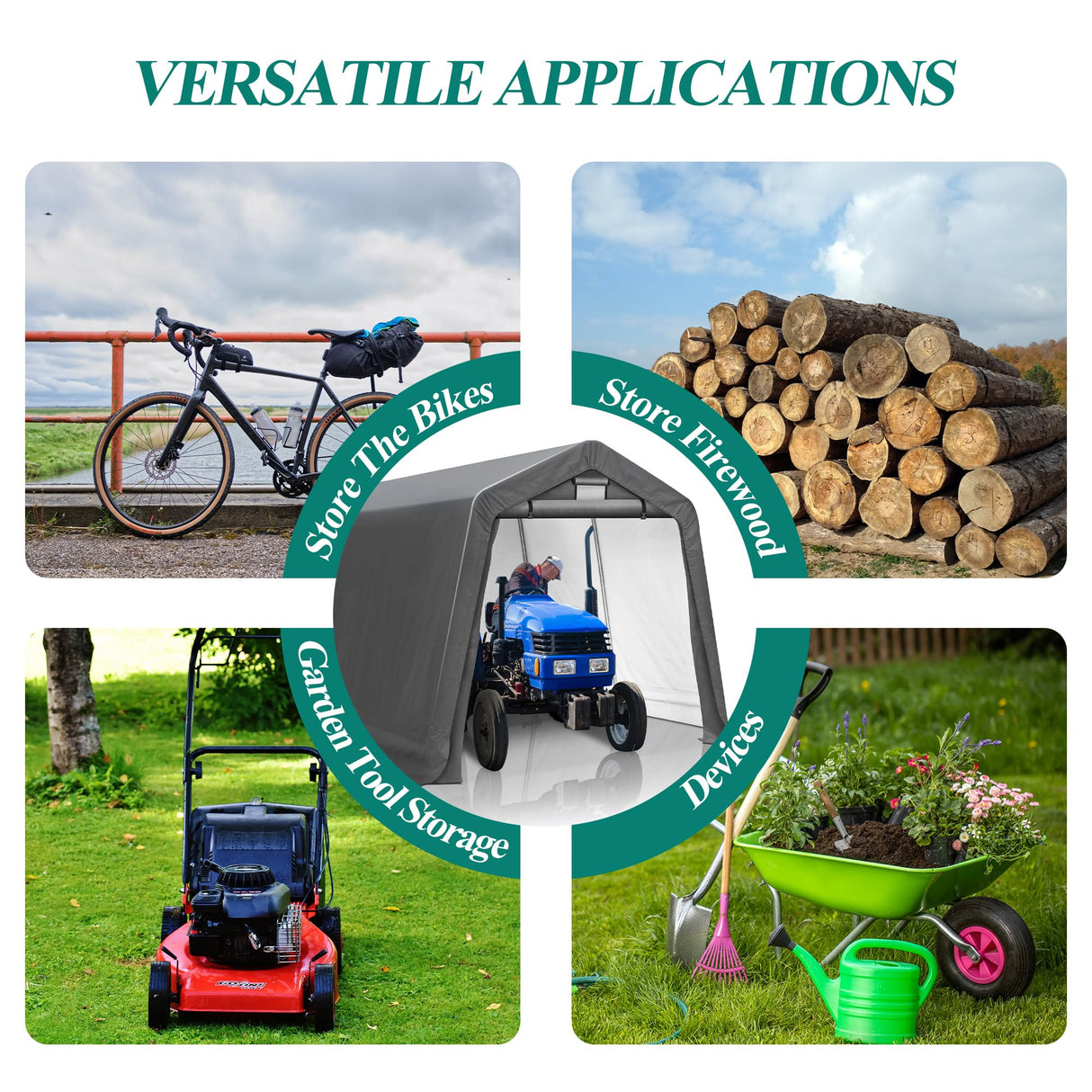 GARTOO 8' x 14' Outdoor Storage Shelter Shed- Heavy Duty Storage Tent with Roll-up Ventilated Windows, Portable Garage Zipper Storage shed for Bike, ATV, Motorcycle Shelter, Gray GARTOO