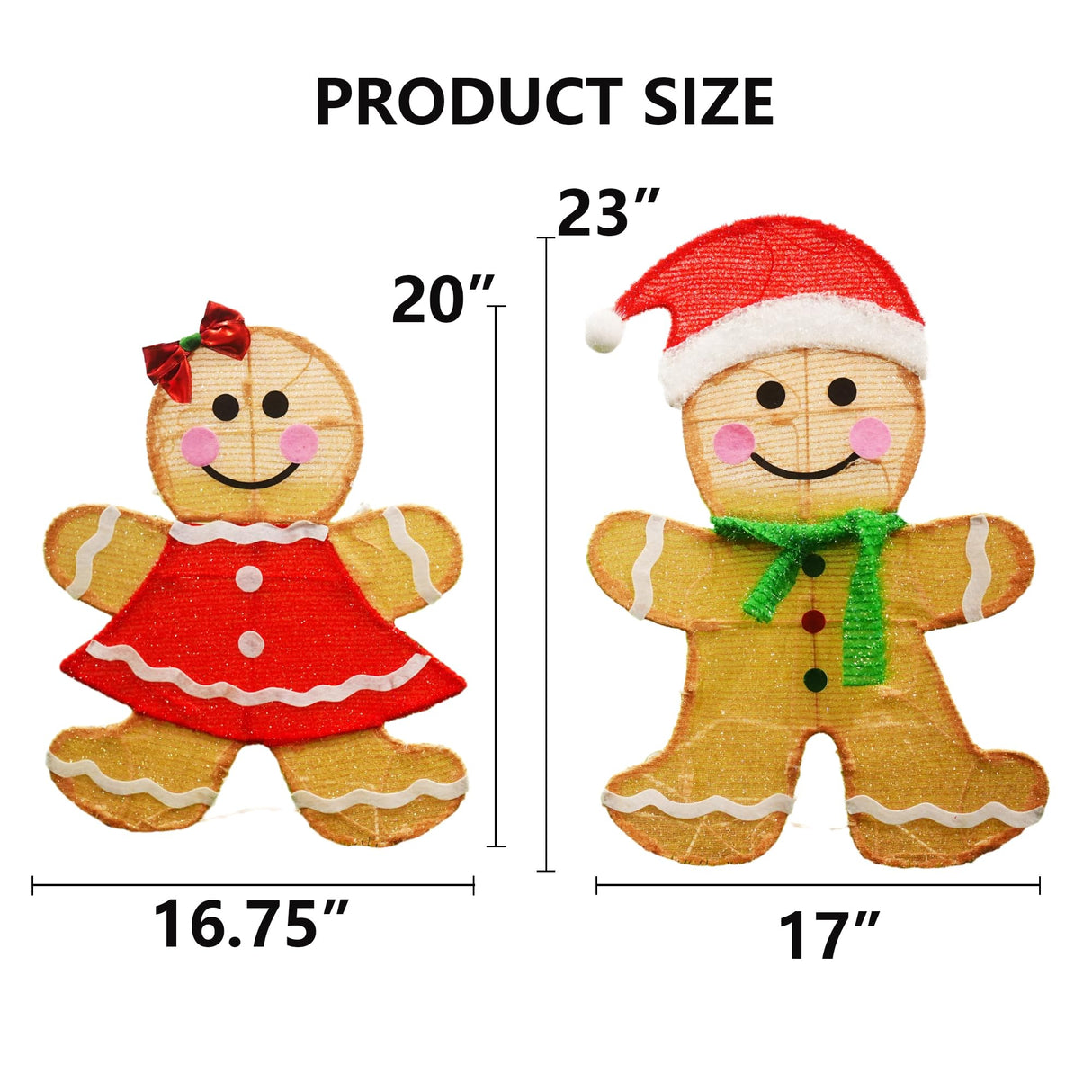 Dazzle Bright Christmas Outdoor Decorations Yard, 2-Piece Lighted 2D Gingerbread Man with 50 L, 23 Inch Pre-Lit Light Up Gingerbread Man, Xmas Festive Holiday Front Garden Patio Yard Lawn Display Dazzle Bright