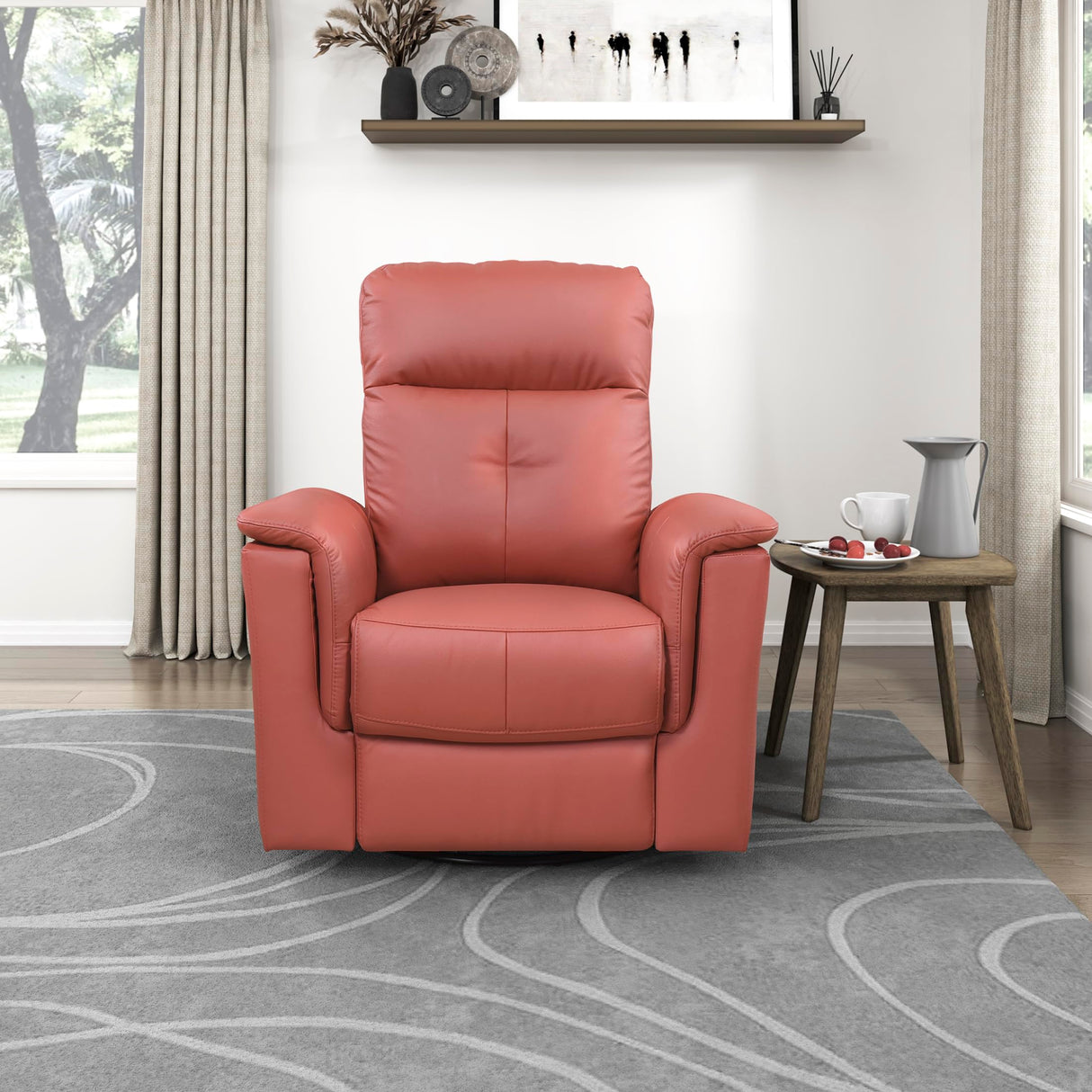 Lexicon Swivel Glider Recliner Chair, Comfy Nursery Glider, Top Grain Leather Match Recliner, Manual Reclining Chair for Living Room/Office/Apartment, Red Lexicon