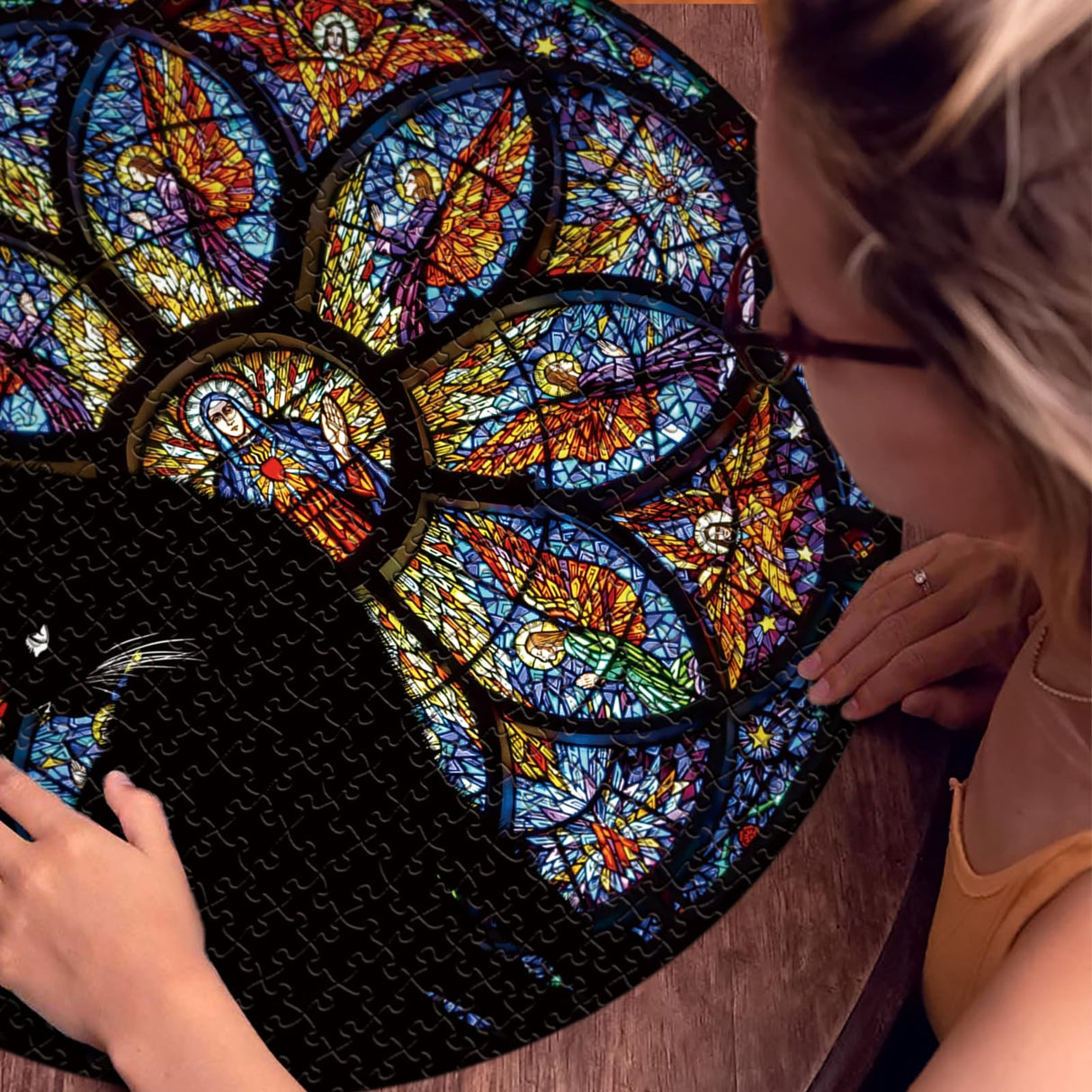 Stained Glass Cat Puzzle for Adults 1000 Piece, Colorful Religious Christian Jigsaw Puzzle, Kitty Kitten Mandala Puzzle BBOLDIN
