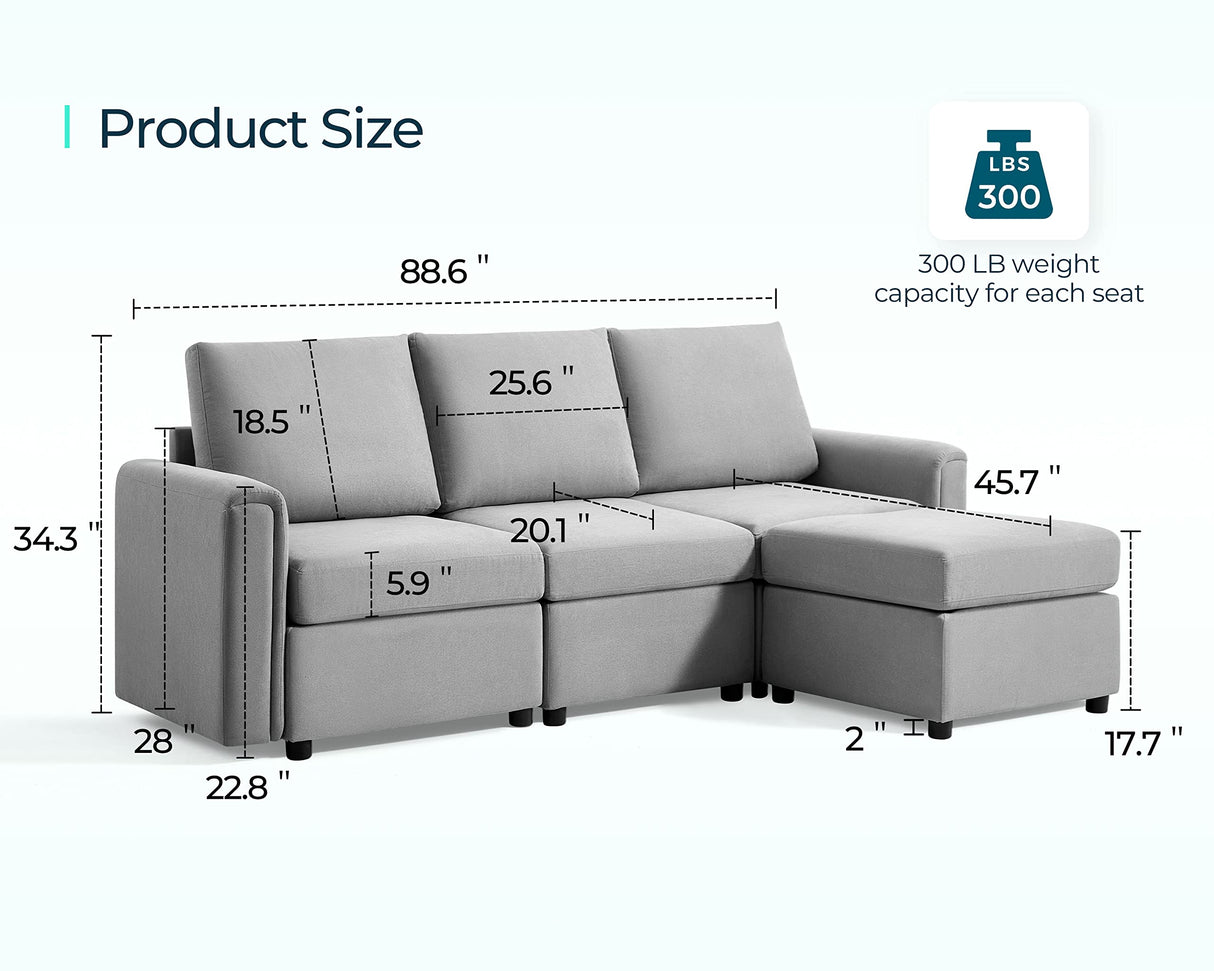 LINSY HOME Modular Sectional Sofa, Convertible L Shaped Sofa Couch with Storage, Modular Sectionals with Ottomans, Small Sofa Couch with Chaise for Small Space, Living Room, Gray LINSY HOME