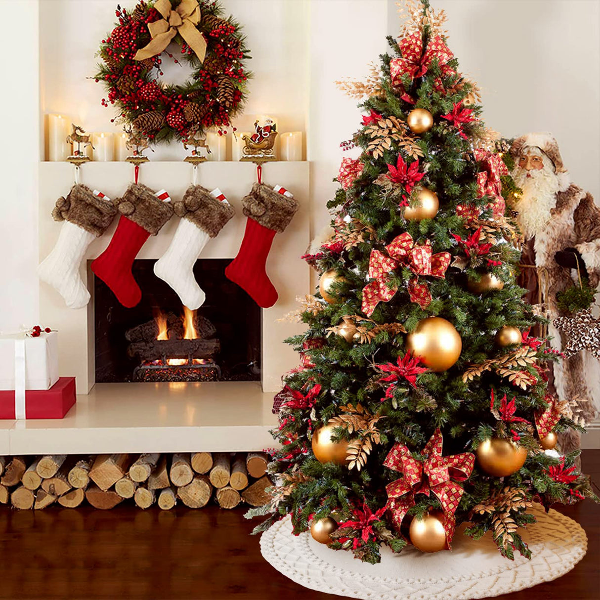 NIBESSER White Knit Tree Skirt 48" - Ivory Knitted Christmas Tree Skirt Mat for Home Party Holiday Ornaments Christmas Decorations NIBESSER