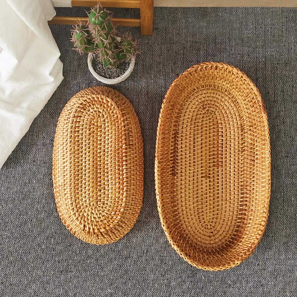 i-lan Handwoven Bread Serving Basket Bowls, Wicker Oval Fruit Bowl, Serving Bread Basket Set, Food Storage Bowl for Bread, Snack, Vegetable, Natural Brown (S: 10") i-lan