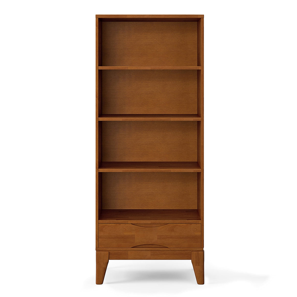 SIMPLIHOME Harper 24 inch Mid-Century Modern 4 Shelf Bookcase with Drawer (Set of 2) in Teak Brown for The Living Room, Study Room and Office SIMPLIHOME