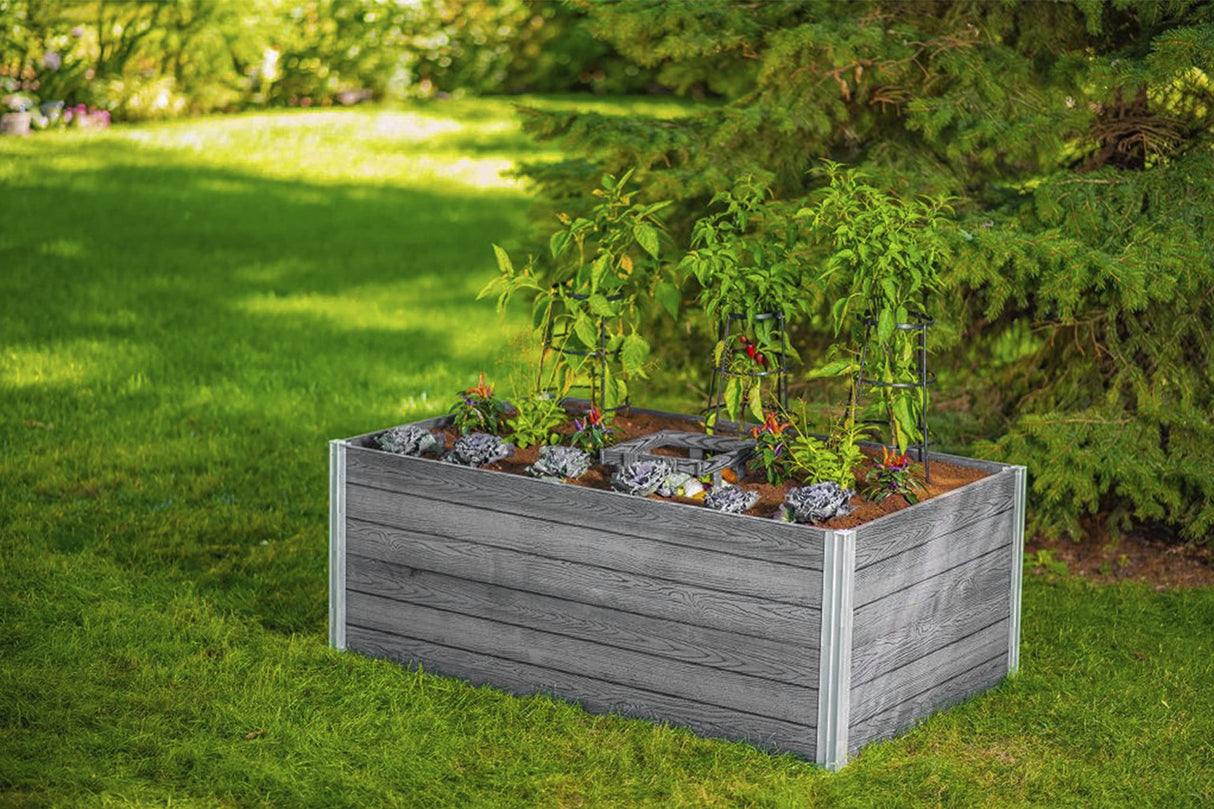 Vita Urbana 3 Foot x 5 Foot Embossed Vinyl Keyhole Garden with Composting Basket, Slate Grey, Gray, PVC, BPA and Pthalate Free, Woodgrain, VT17602 Vita