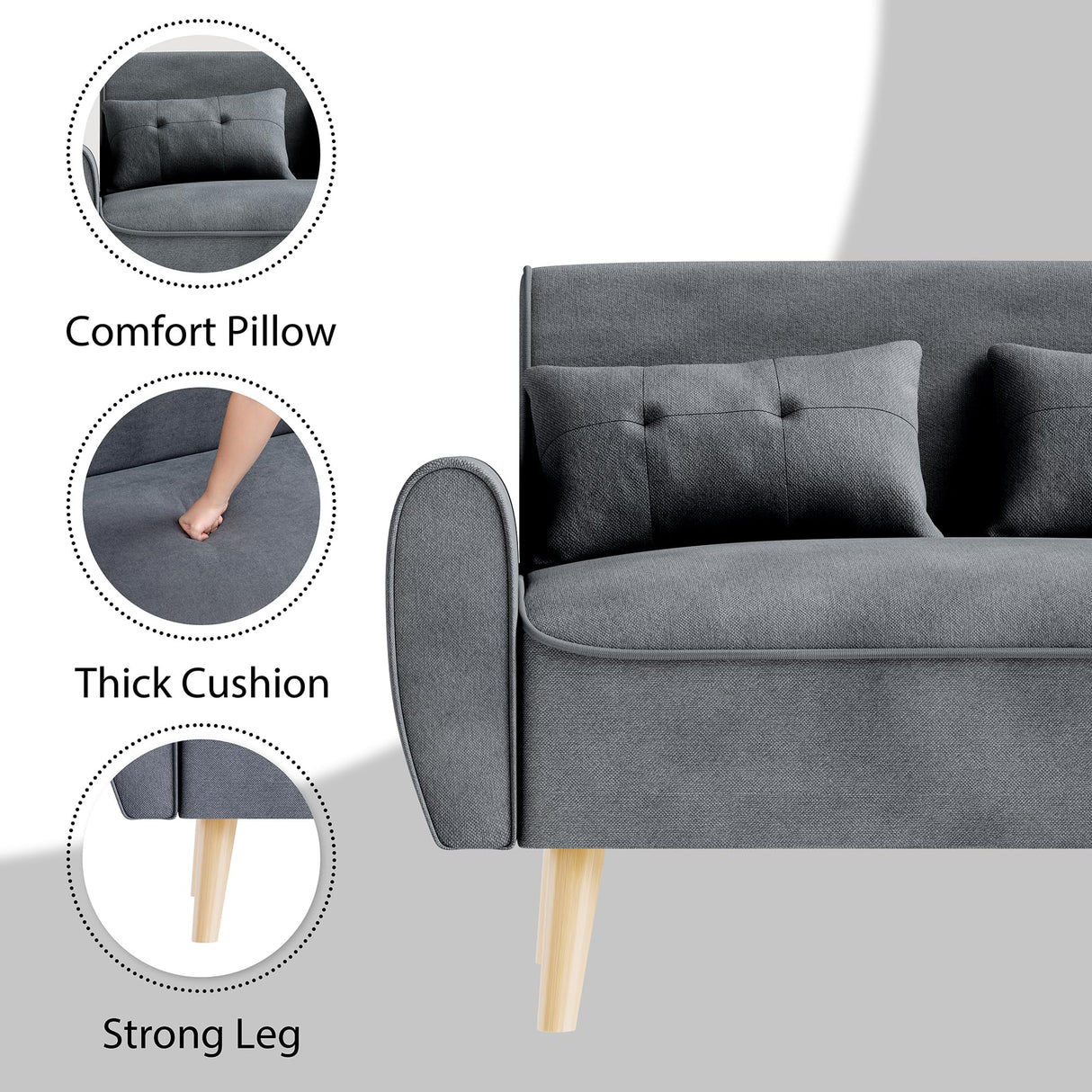 JAMFLY Sofa Set for Living Room 47'' Small Loveseat, Love Seat Couches Sofa Set for Small Spaces Bedroom Office Apartment (Dark Gray) JAMFLY