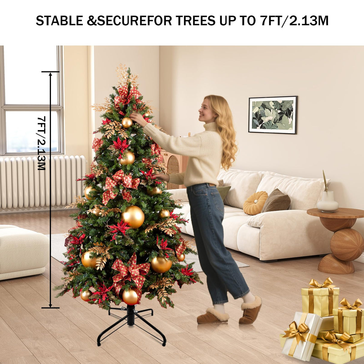 DIDOSJME Metal Chritstmas Tree Stand, 16.3 Inch Christmas Tree Stand for 3 to 7ft Christmas Trees,fits 0.5-1.35 inch Pole,Folding Christmas Tree Stand DIDOSJME