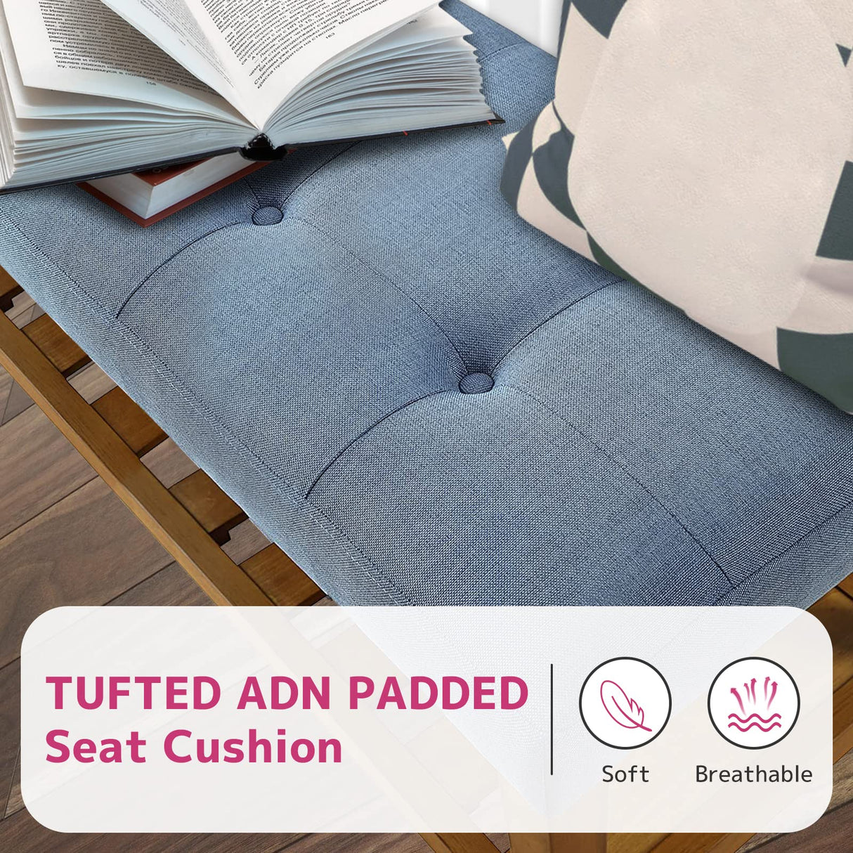 Acme Charla Wood and Fabric Bench in Blue and Oak Acme