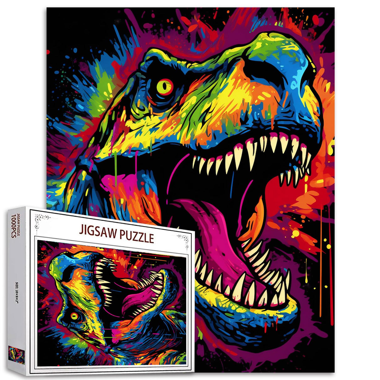 Angry Dinosaur Jigsaw Puzzle 1000 Pieces Puzzles for Adults, Graffiti Animal Jigsaw Puzzles for Challenging Family Activity Games DIY Puzzle for Home Wall Decor Gifts - 20 x 27 Inches Aihonmin