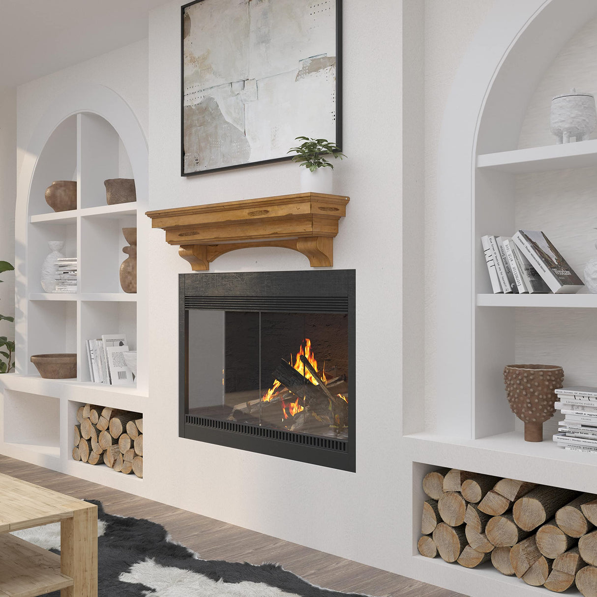 Pearl Mantels ARYB7249710 Artistically Pleasing and Versatile Pine Wood Mantel Shelf, 72", Antique Distressed Pearl Mantels