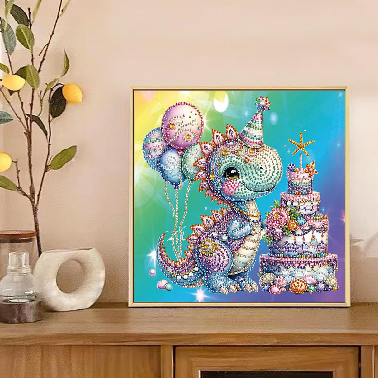 Diamond Art Painting Kits for Adults, 5D Special Shape Diamond Art Kits for Beginners, Crystal Rhinestones Diamond Art Painting for Home Wall Decoration Gift 12×12inch, Cake and Dinosaur AiYuanzsh